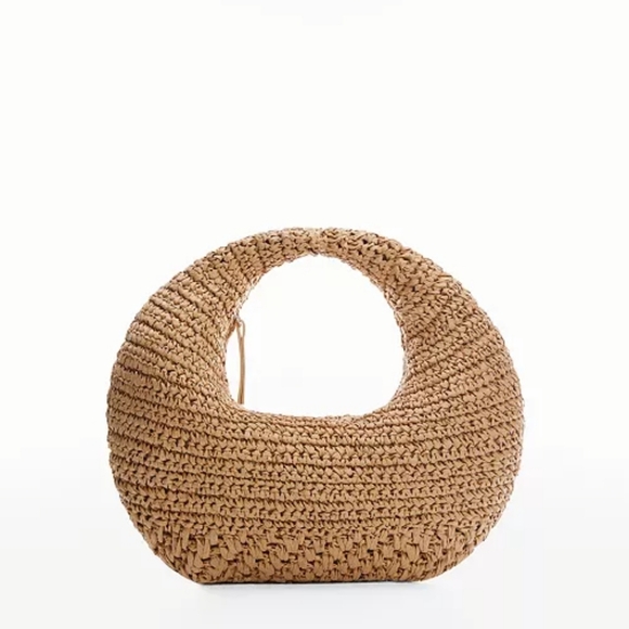 MNG By Mango Tan Round Natural Fiber Woven Shoulder Bag - Picture 2 of 10